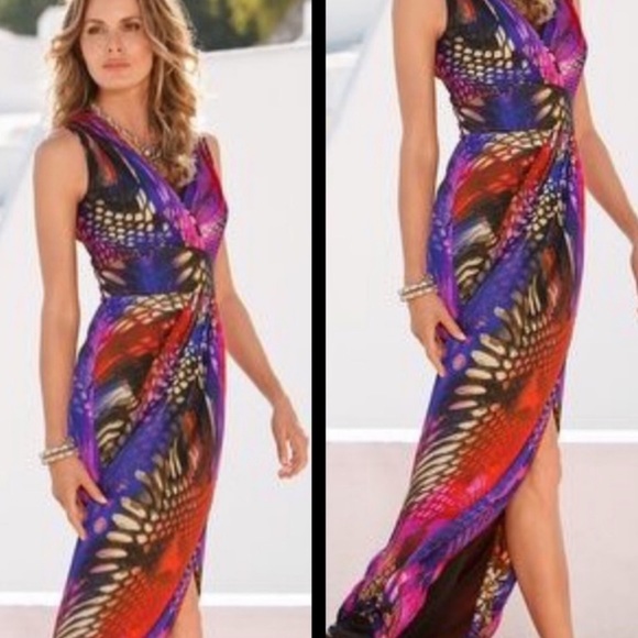 BOSTON PROPER Maxi Dress Mirrored Anaconda Python Snake Print VNeck Side Slit - Picture 13 of 13